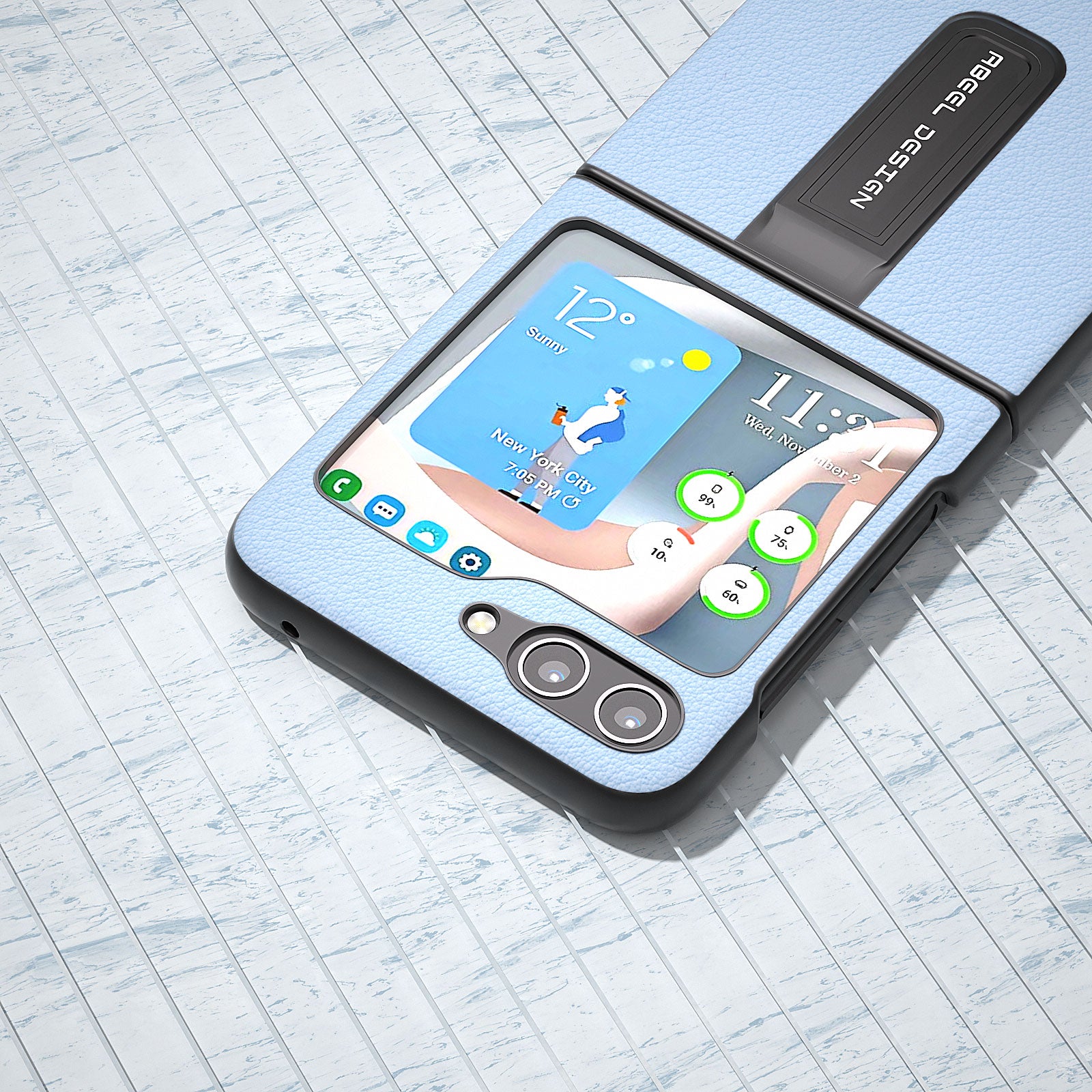ABEEL For Samsung Galaxy Z Flip5 5G Kickstand Pouzdro na telefon z pravé hovězí kůže PC s texturou ABEEL For Samsung Galaxy Z Flip5 5G Kickstand Pouzdro na telefon z pravé hovězí kůže PC s texturou